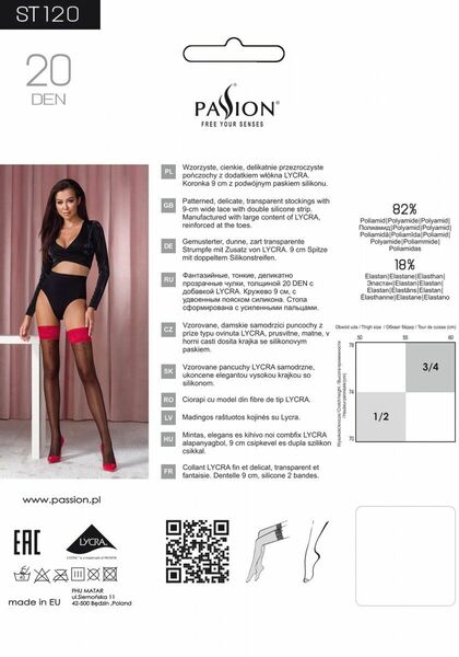 Чулки Passion ST120 1/2 черно-красные, на ажурной силиконовой резинке, с изысканным декором