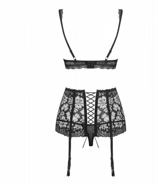 Комплект с поясом для чулок Obsessive 856-SEG-1 3 pcs set XXL
