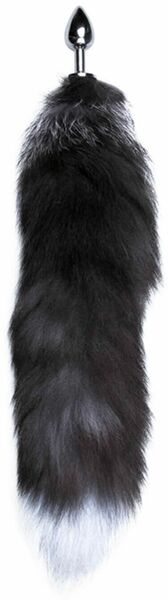 Металлическая анальная пробка Лисий хвост Alive Black And White Fox Tail S