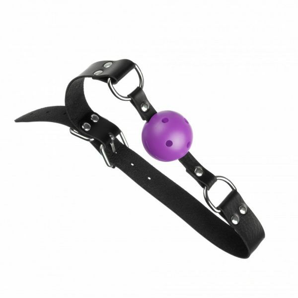 F61428 Кляп из экокожи Loveshop Latex BREATHABLE BALL GAG BLACK/PURPLE