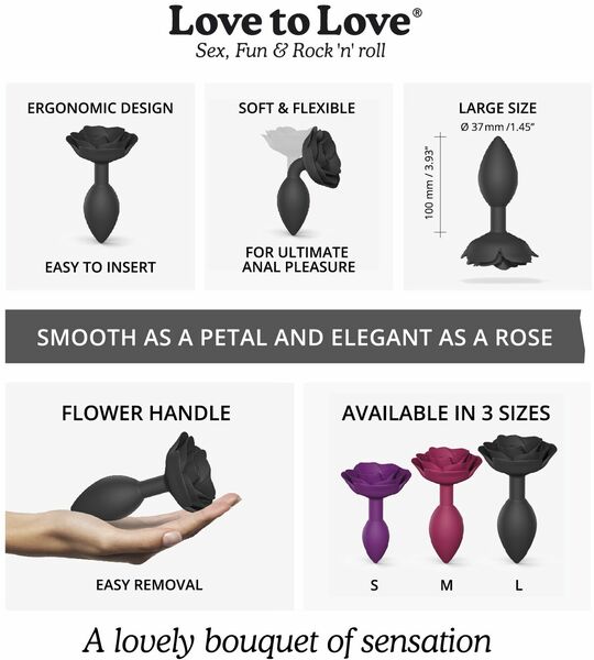 Силиконовая анальная пробка Love To Love OPEN ROSES L SIZE - BLACK ONYX