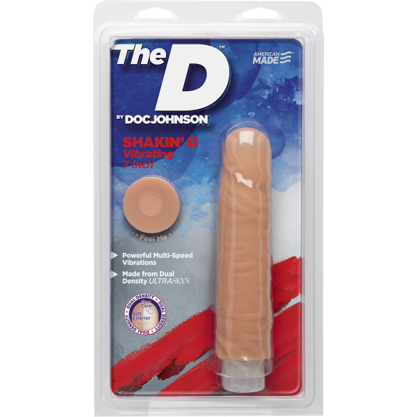 Фаллоимитатор Doc Johnson The D: Shakin D 7 Inch Vibro ULTRASKYN, диаметр 3,8см, плавная регулировка