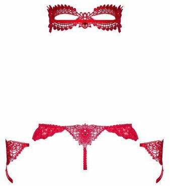 Набор маска+наручники+стринги Obsessive Hetea 3 pcs set red L/XL