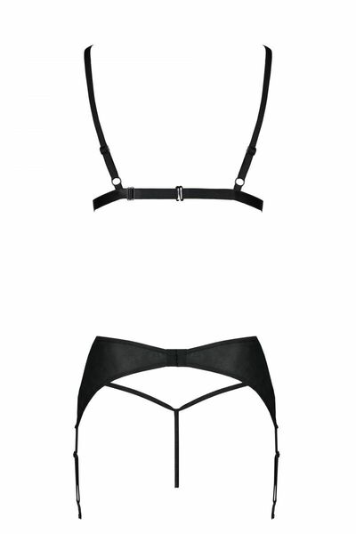 Комплект из эко-кожи Passion Miley Set black XXL/XXXL: трусики, бюстгальтер, пояс для чулок