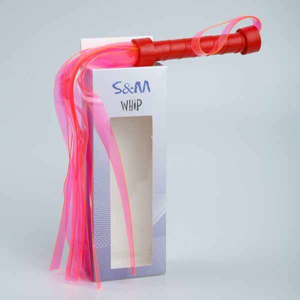F61414 Плетка из экокожи c неоновыми хвостами FLOGGER PINK/RED