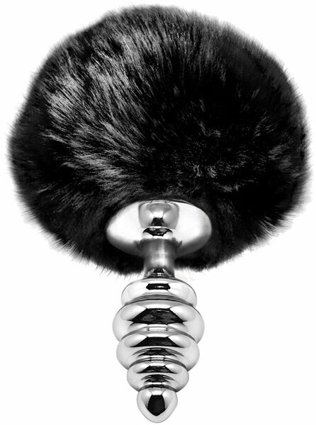 Металлическая анальная пробка Кроличий хвостик Alive Fluffly Twist Plug S Black