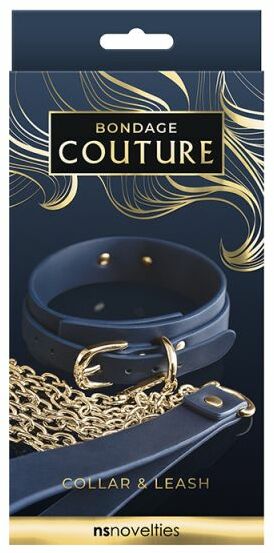 Ошейник с поводком BONDAGE COUTURE COLLAR AND LEASH BLUE