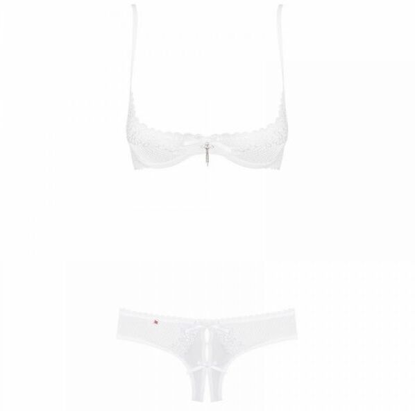 Комплект открытая грудь Obsessive ALABASTRA Set S/M белый