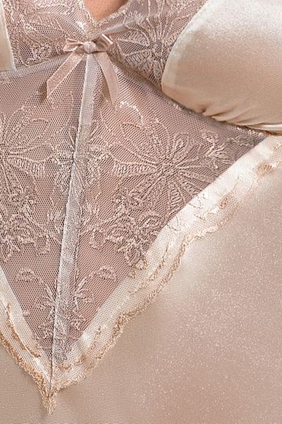 (SALE) Сорочка приталенная с чашечками LOTUS CHEMISE cream L/XL - Passion Exclusive, трусики