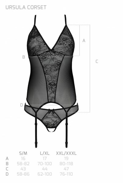 Корсет Passion Ursula Corset white L/XL, с пажами, трусики с ажурным декором и открытым шагом