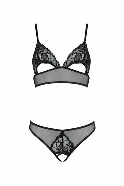 Комплект Passion Christa Set black L/XL: браллет с ажурным лифом и открытыми трусиками