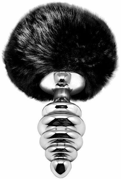 Металлическая анальная пробка Кроличий хвостик Alive Fluffly Twist Plug M Black