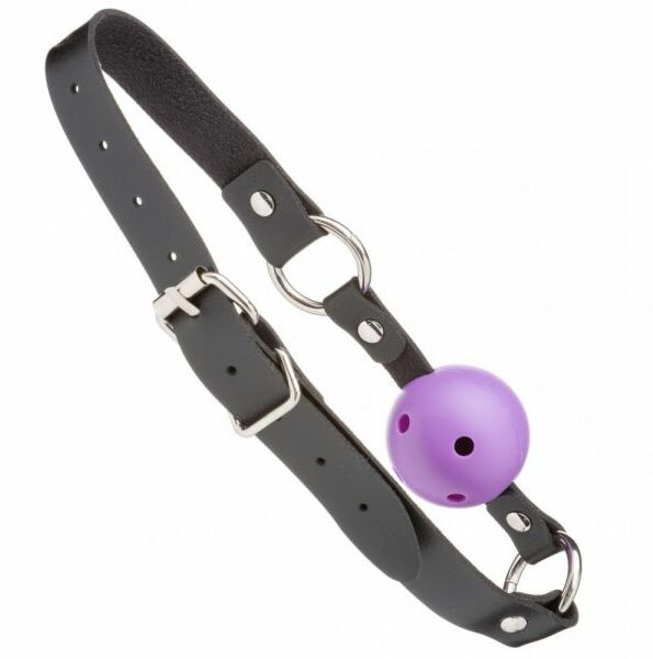 F61428 Кляп из экокожи Loveshop Latex BREATHABLE BALL GAG BLACK/PURPLE