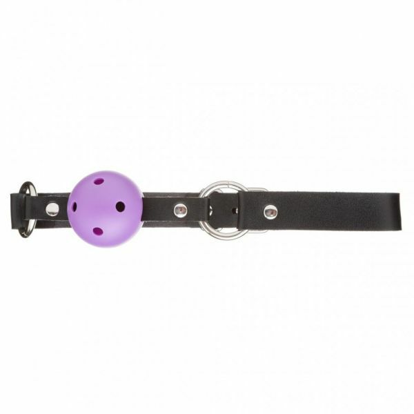 F61428 Кляп из экокожи Loveshop Latex BREATHABLE BALL GAG BLACK/PURPLE