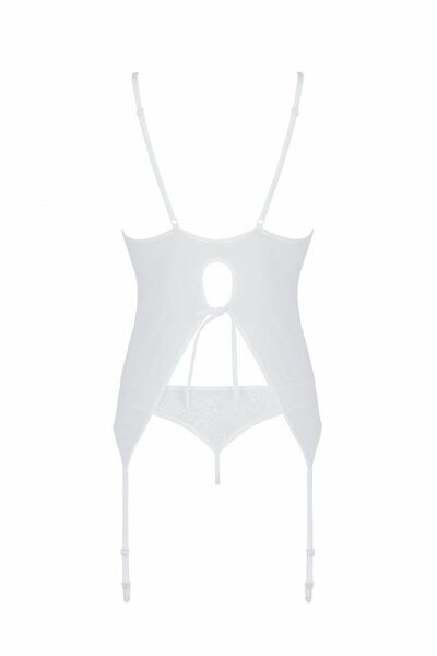 Корсет Passion Ursula Corset white S/M, с пажами, трусики с ажурным декором и открытым шагом