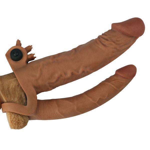 Насадка двойная с вибрацией Add 2" Vibrating Double Penis Sleeve, Brown