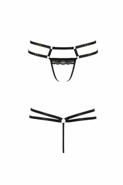 Трусики-стринги из стреп с кружевом LORRY THONG black S/M - Passion Exclusive