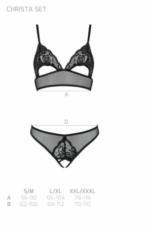 Комплект Passion Christa Set black L/XL: браллет с ажурным лифом и открытыми трусиками || 