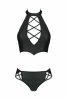 Комплект из эко-кожи: бра и трусики с имитацией шнуровки Nancy Bikini black S/M - Passion || 