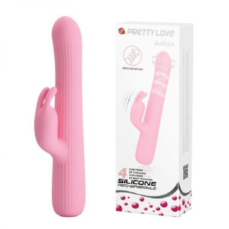 Вибромассажер с стимулятором клитора и ротацией JULIAN, Light Pink || 