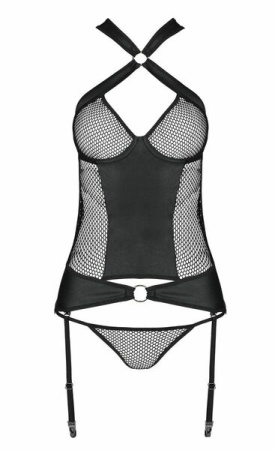 Сетчатый комплект корсет с халтером, съемные подвязки, трусики Amanda Corset black XXL/XXXL-Passion || 