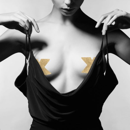 Пэстис - стикини Bijoux Indiscrets - Flash Cross Gold, наклейки на соски || 