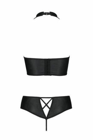 Комплект из эко-кожи: бра и трусики с имитацией шнуровки Nancy Bikini black L/XL - Passion || 