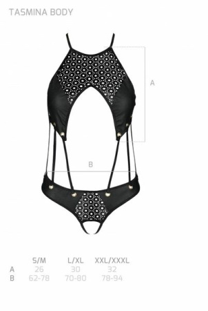 Боди из эко-кожи Passion Tamaris Body black S/M: с ремешками и перфорацией || 