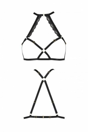 Портупея из стреп с кружевом LORRY BRA black L/XL - Passion Exclusive