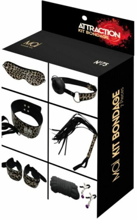 Набор MAI BDSM STARTER KIT Nº 75 Leopard: плеть, кляп, наручники, маска, ошейник , веревка, зажимы || 