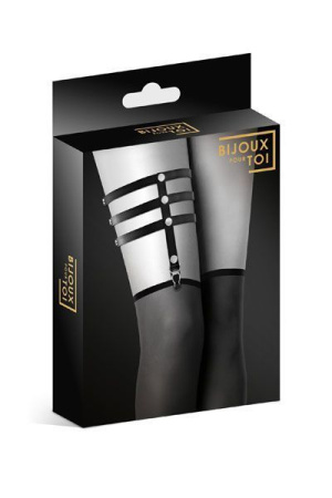 Гартер на ногу Bijoux Pour Toi - 3 THONGS Black, сексуальная подвязка, экокожа || 