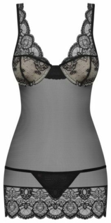 Сорочка Obsessive 853-CHE-1 chemise & thong black S/M || 