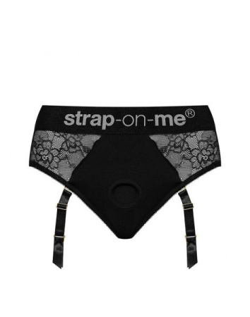 Кружевные трусы для страпона с подвязками для чулок Strap-On-Me DIVA HARNESS - XL || 