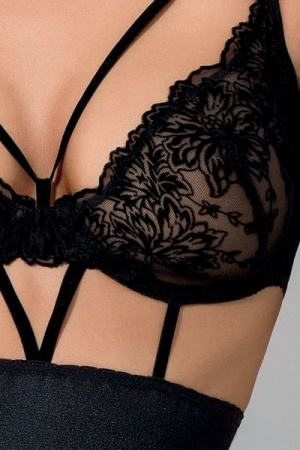 Сорочка лиф с высокой юбкой HAYA CHEMISE black S/M - Passion Exclusive, трусики || 