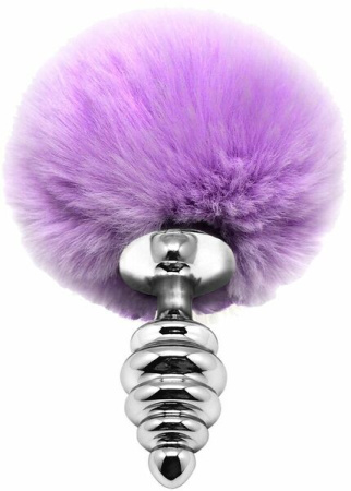 Металлическая анальная пробка Кроличий хвостик Alive Fluffly Twist Plug S Purple