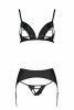 Комплект из эко-кожи Passion Miley Set black XXL/XXXL: трусики, бюстгальтер, пояс для чулок || 