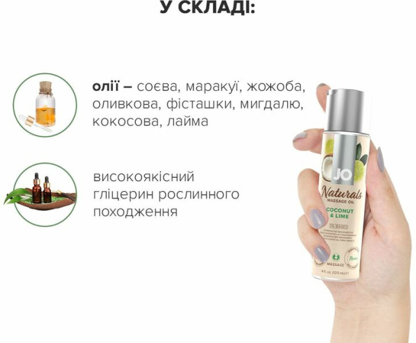 Массажное масло System JO – Naturals Massage Oil – Coconut & Lime с эфирными маслами (120 мл)