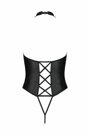 Боди из эко-кожи с имитацией шнуровки и открытым доступом Nancy Body black S/M - Passion || 