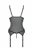 Корсет Passion Christa Corset black S/M: с подвязками и ажурным лифом, стринги в комплекте || 