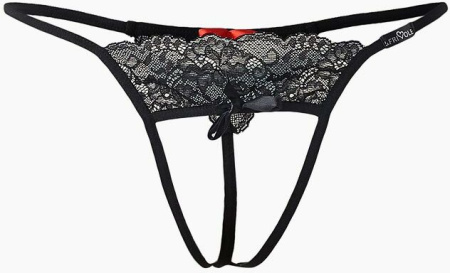 Трусики с разрезом круживо черное LeFrivole, L/XL, 46-48 || 