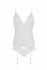 Корсет Passion Ursula Corset white S/M, с пажами, трусики с ажурным декором и открытым шагом || 