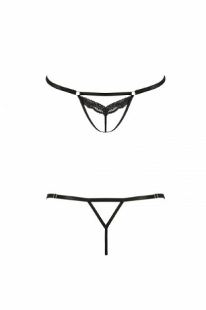 Откровенные трусики-стрепы с кружевом SOLON THONG black L/XL - Passion Exclusive