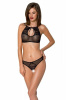 Комплект Passion URSULA SET black XXL/XXXL: бра, трусики с ажурным декором и открытым шагом