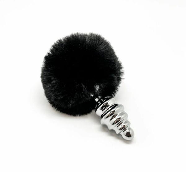 Металлическая анальная пробка Кроличий хвостик Alive Fluffly Twist Plug M Black