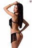 Комплект белья KASSANDRA SET OpenBra black L/XL - Passion Exclusive: лиф из бахромы, трусики-юбка || 