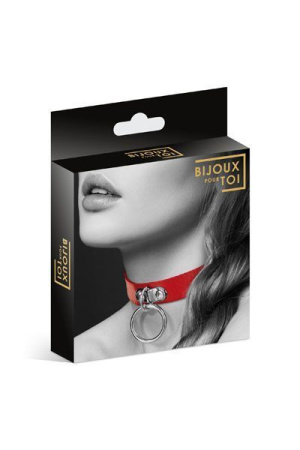 Чокер с кольцом для поводка Bijoux Pour Toi - FETISH Red, экокожа || 
