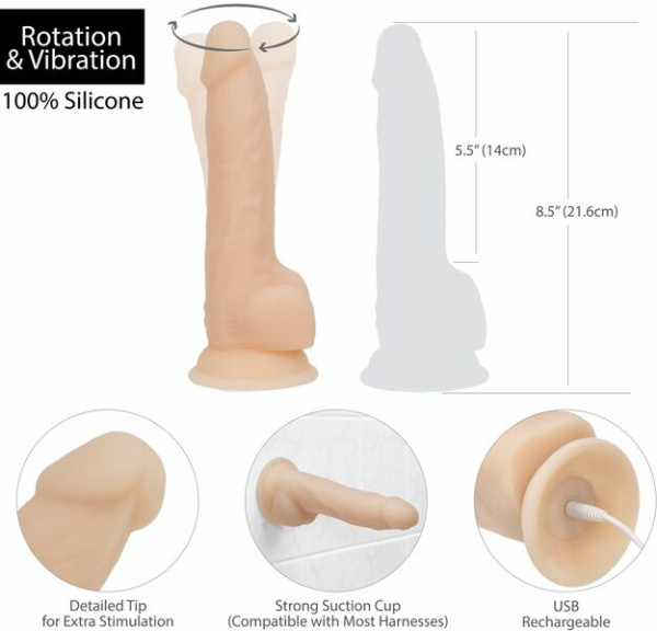Фаллоимитатор ADDICTION - Naked - 8" Rotating & Vibrating Dildo with Remote – Vanilla