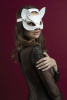 Маска кошечки Feral Feelings - Catwoman Mask, натуральная кожа, белая || 