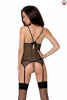 Корсет с пажами MELANIA CORSET black L/XL - Passion, трусики, полупрозрачный || 