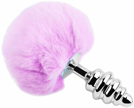 Металлическая анальная пробка Кроличий хвостик Alive Fluffly Twist Plug L Purple || 